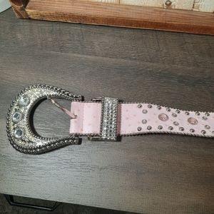 Pink leather bling belt. Size medium
